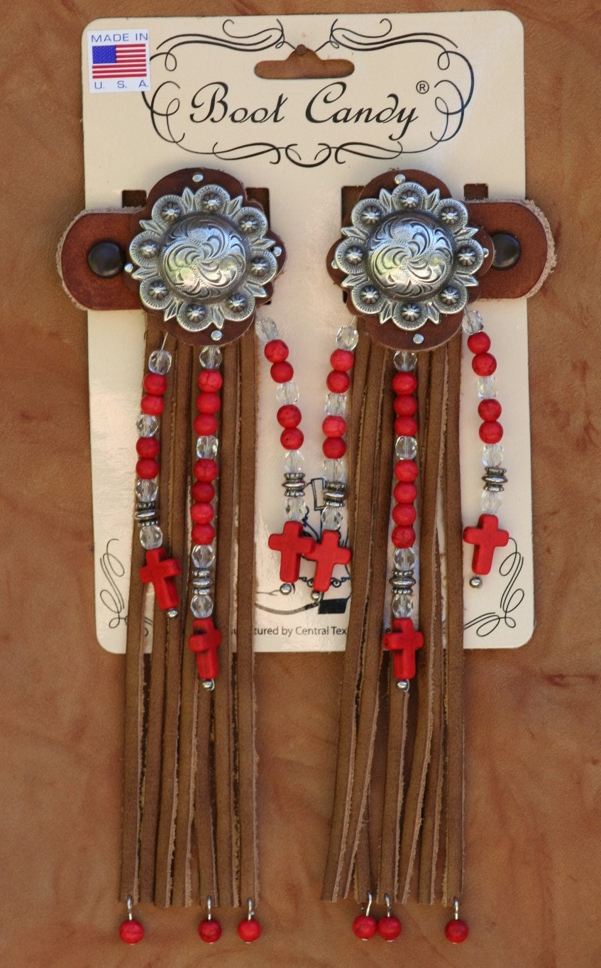Boot Candy Toppers Red Crosses And Fringe