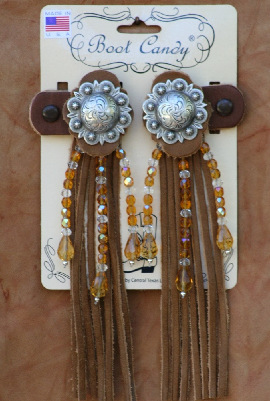 Boot Candy Toppers Amber Crystals and Fringe