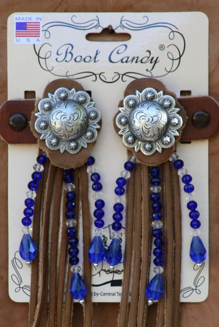 Boot Candy Toppers Royal Blue Crystals and Fringe