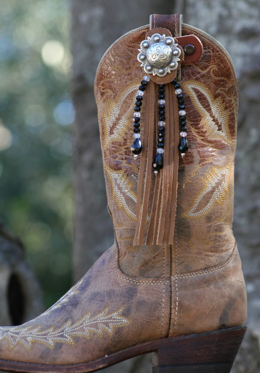 Boot Candy Toppers Black Crystals and Fringe