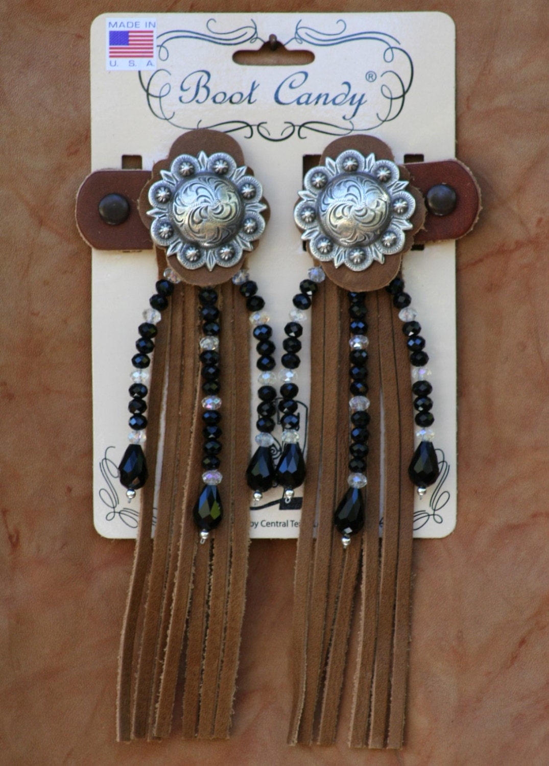 Boot Candy Toppers Black Crystals and Fringe