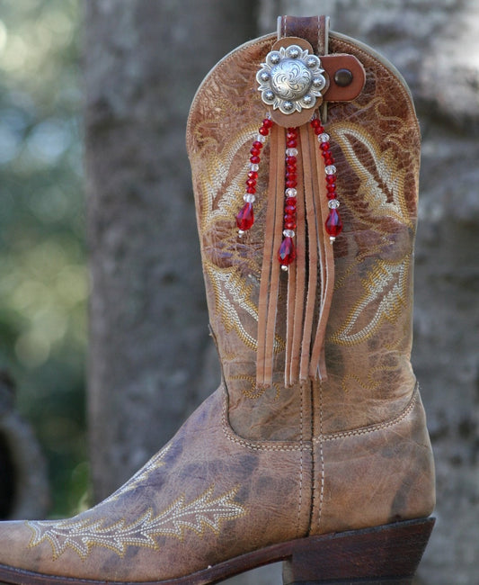 Boot Candy Toppers    Red Crystals and Fringe