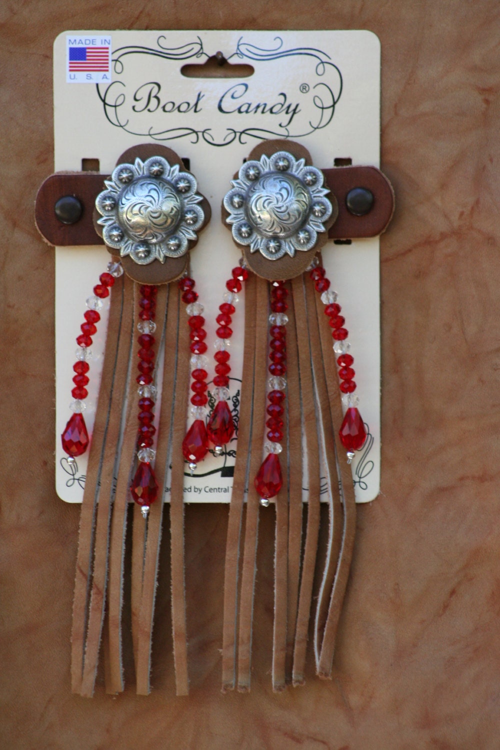 Boot Candy Toppers Red Crystals and Fringe