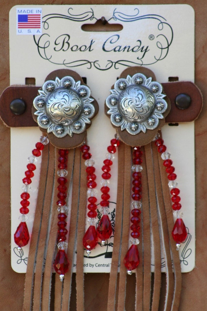 Boot Candy Toppers Red Crystals and Fringe