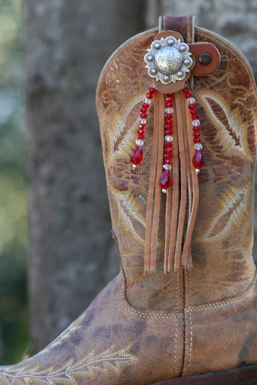 Boot Candy Toppers Red Crystals and Fringe