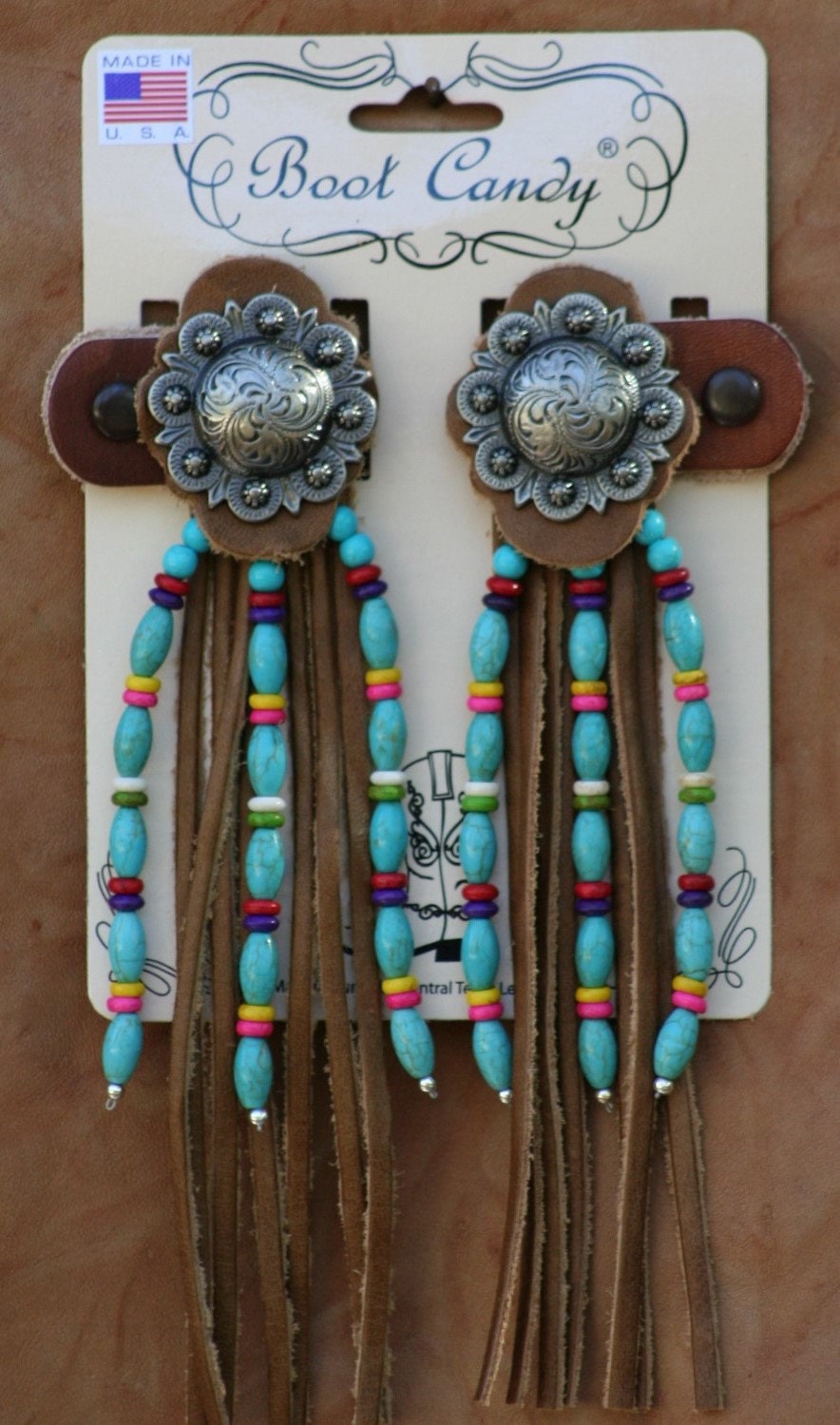 Boot Candy Toppers Turquoise Aztec Influenced design