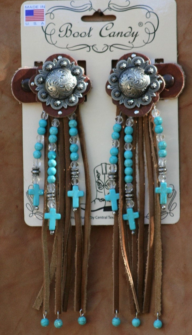 Boot Candy Toppers Turquoise Crosses and Fringe