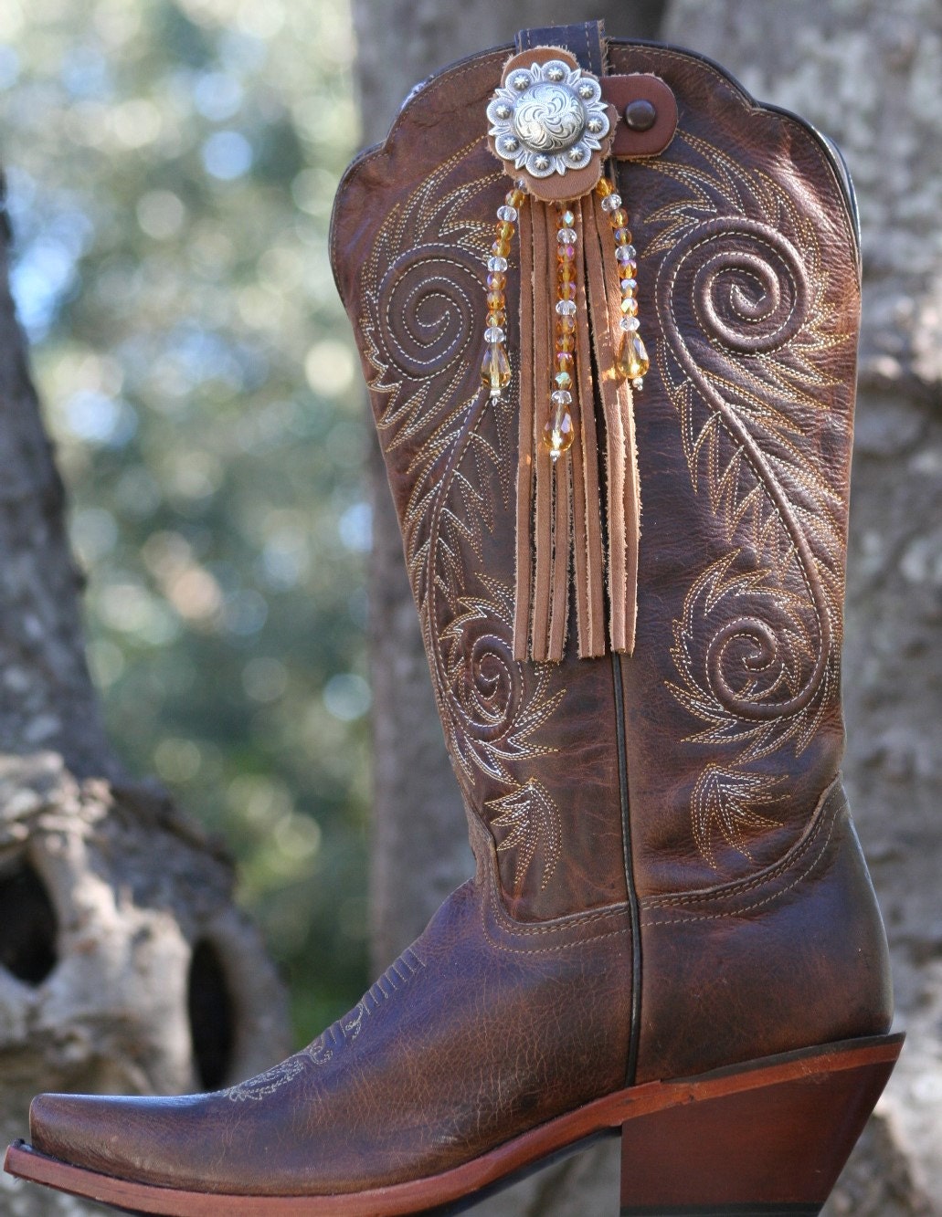 Boot Candy Toppers Amber Crystals and Fringe