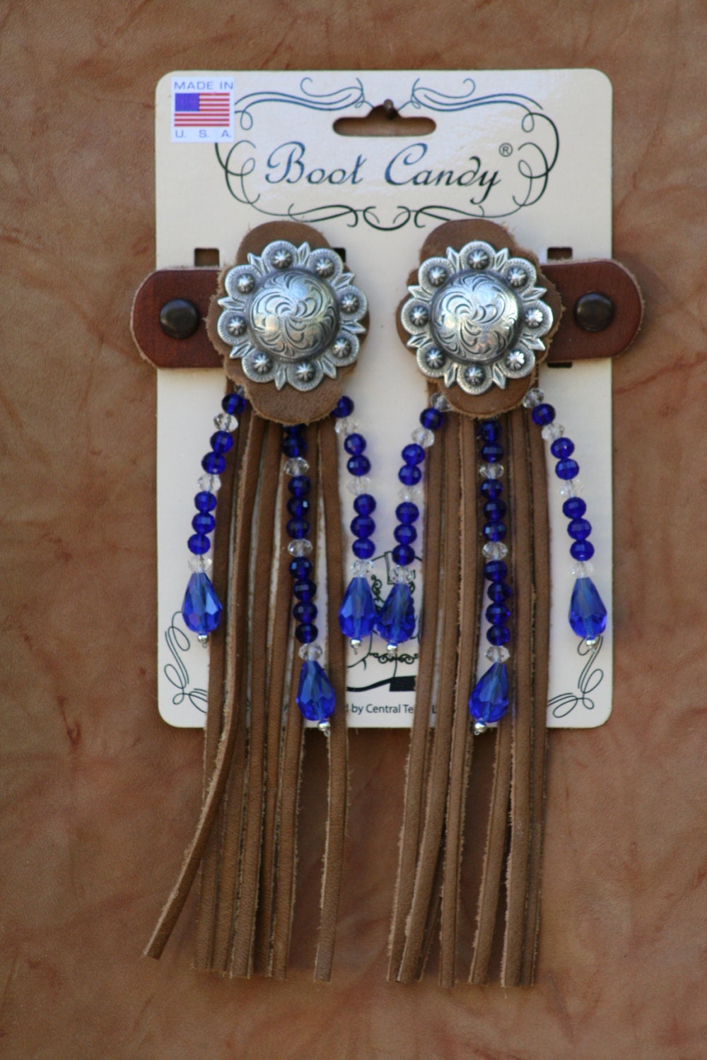 Boot Candy Toppers Royal Blue Crystals and Fringe