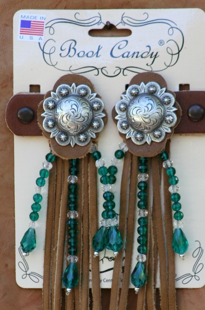 Boot Candy Toppers Emerald Green Crystals and Fringe