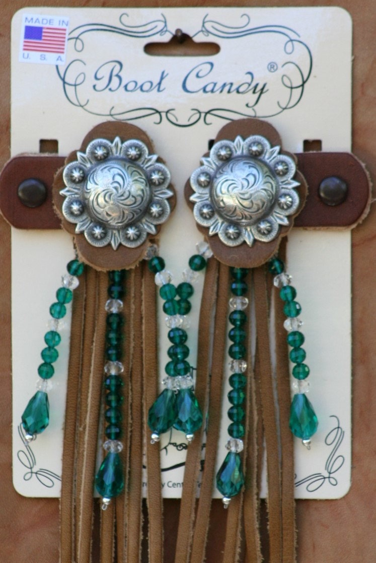 Boot Candy Toppers Emerald Green Crystals and Fringe