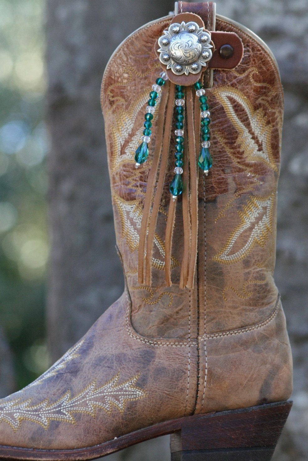 Boot Candy Toppers Emerald Green Crystals and Fringe