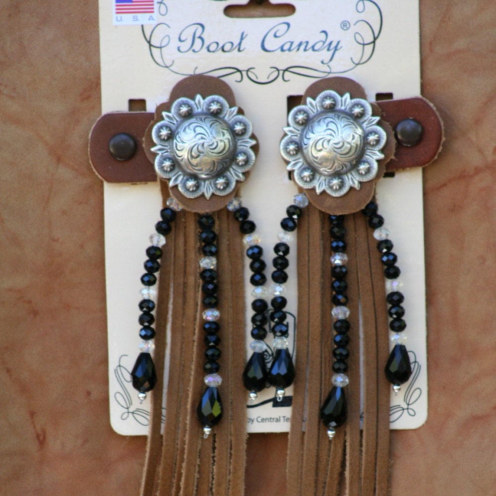 Boot Candy Toppers Black Crystals and Fringe