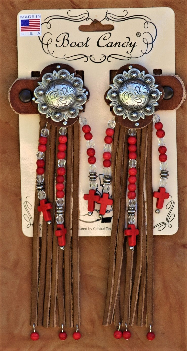 Boot Toppers   Tan leather with Red Crosses