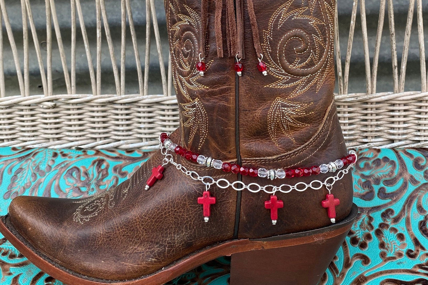 BootCandy Bracelet Red Crystals and Crosses