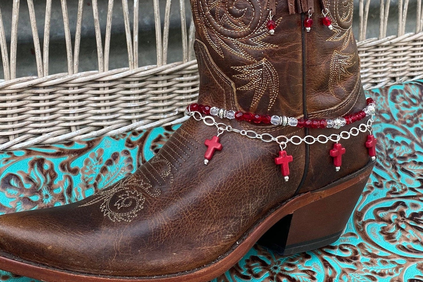 BootCandy Bracelet Red Crystals and Crosses