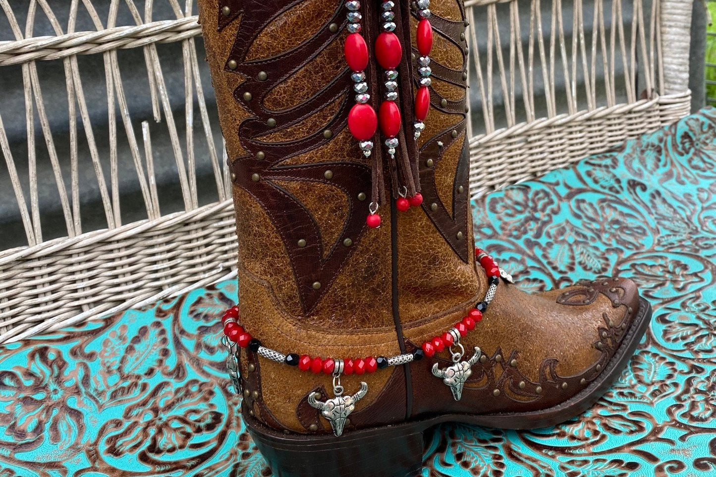 BootCandy Bracelet Red Southwestern Skulls