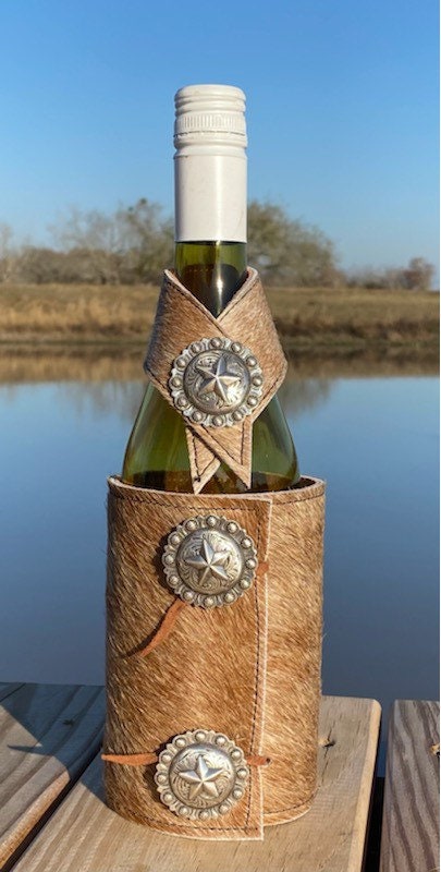 Wine Bottle Wrap Set, Hair on Cowhide/Leather