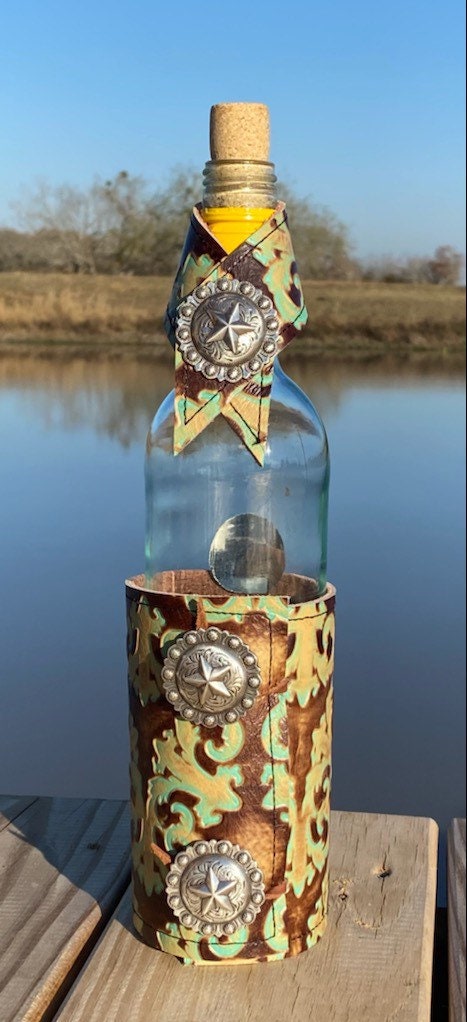 Leather Wine Bottle Wrap set.