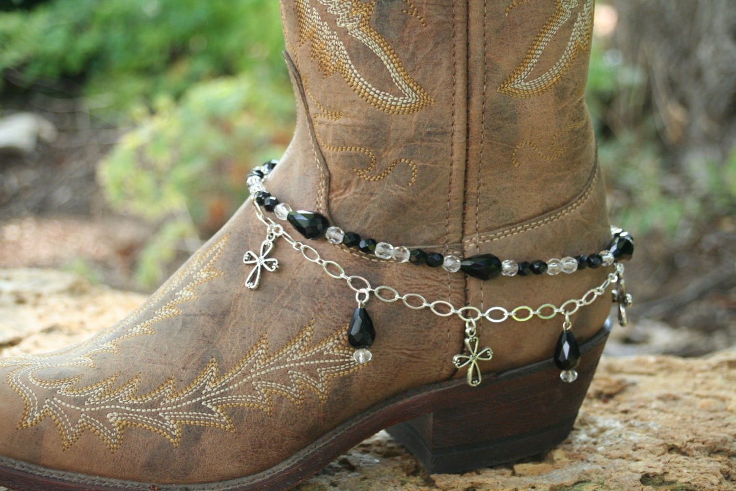 Boot Candy Black Crystals and Crosses with Chain 608110 Boot Jewelry-Boot Bling-Boot Bracelet-Boot Accessories