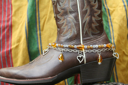 Boot Candy Amber Crystals and Hearts with Chain  608121   Boot Jewelry-Boot Bling-Boot Bracelet-Boot Accessories