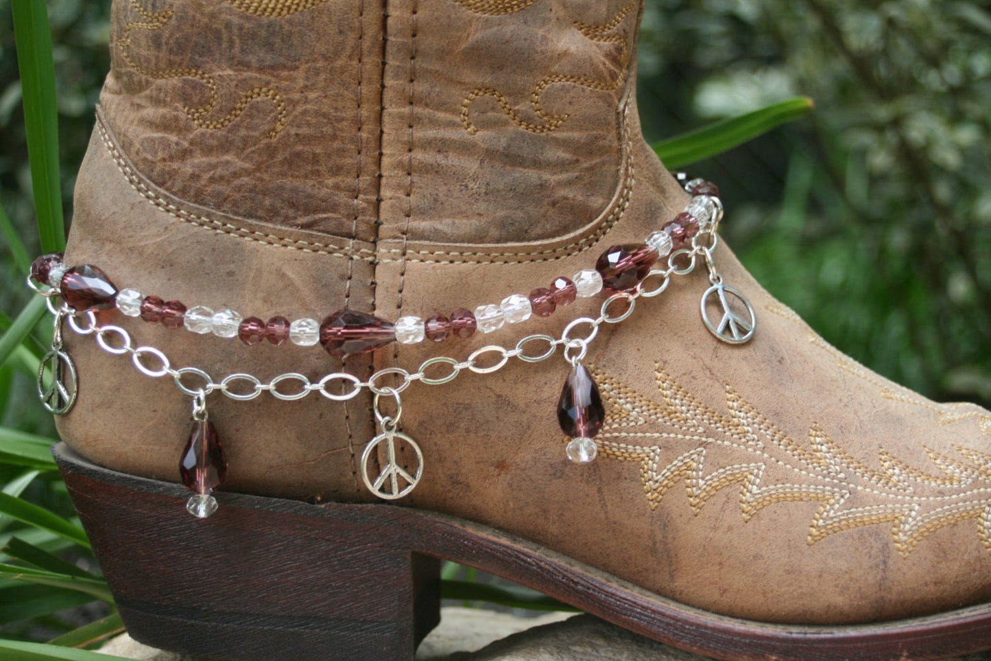 Boot Candy Amethyst Crystals and Peace with Chain 608123 Boot Jewelry-Boot Bling-Boot Bracelet-Boot Accessories