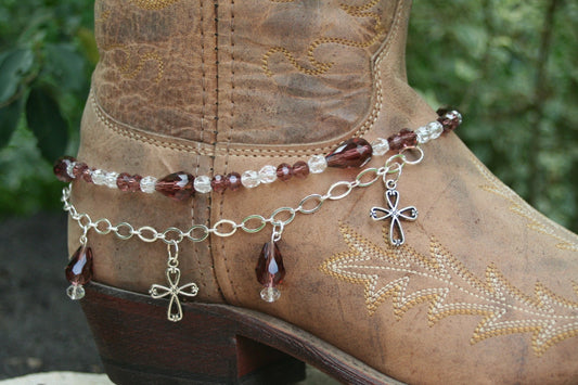 Boot Candy Amethyst Crystals and Crosses  with Chain  608124   Boot Jewelry-Boot Bling-Boot Bracelet-Boot Accessories