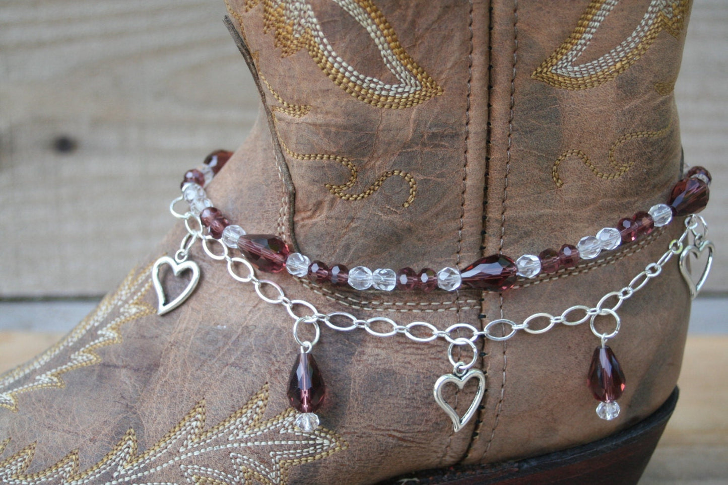 Boot Candy Amethyst Crystals and Hearts with Chain 608125 Boot Jewelry-Boot Bling-Boot Bracelet-Boot Accessories