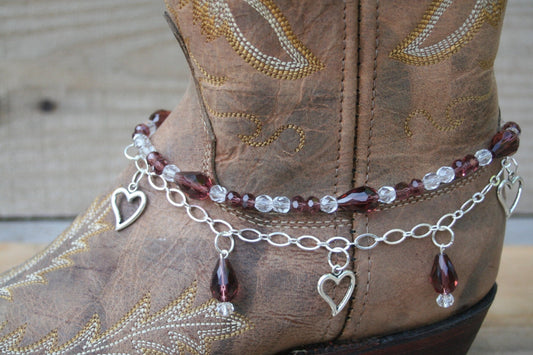 Boot Candy Amethyst Crystals and Hearts with Chain  608125  Boot Jewelry-Boot Bling-Boot Bracelet-Boot Accessories