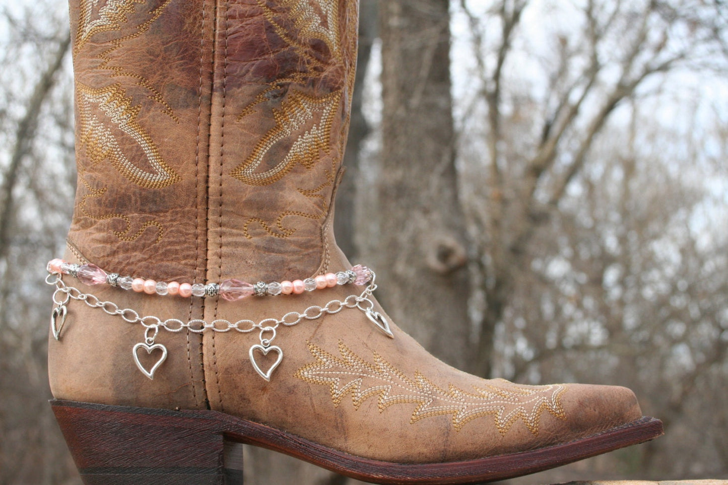 Boot Candy Pink Pearls and Hearts with Chain   608126  Boot Jewelry-Boot Bling-Boot Bracelet-Boot Accessories