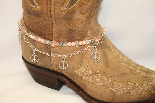 Boot Candy Pink Pearls and Peace with Chain  608128  Boot Jewelry-Boot Bling-Boot Bracelet-Boot Accessories