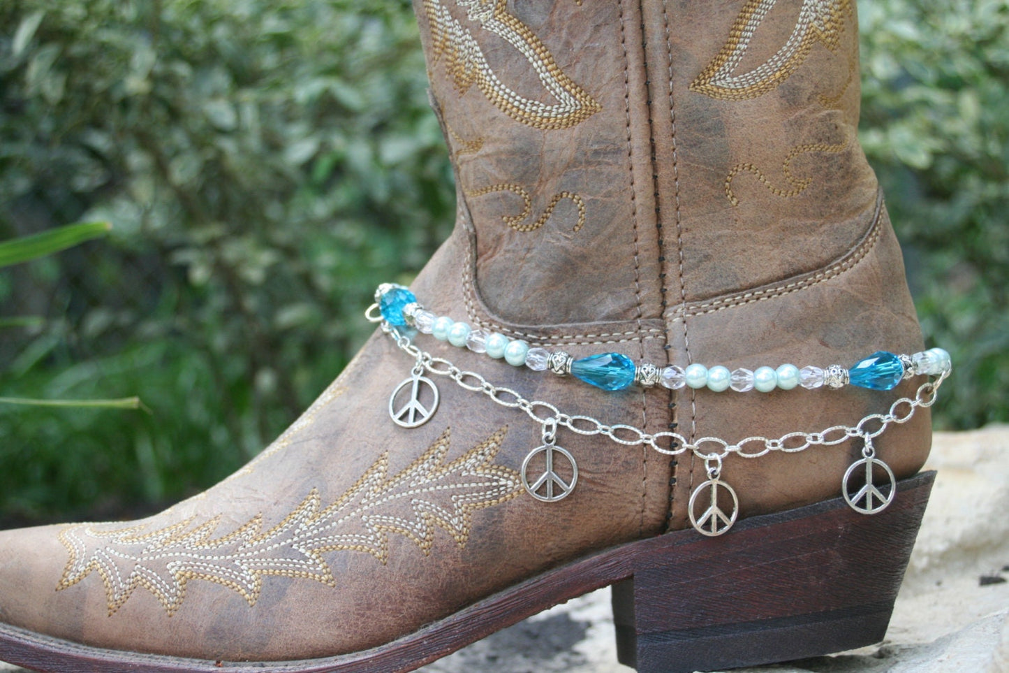 Boot Candy Sapphire Pearls and Peace with Chain 608129 Boot Jewelry-Boot Bling-Boot Bracelet-Boot Accessories