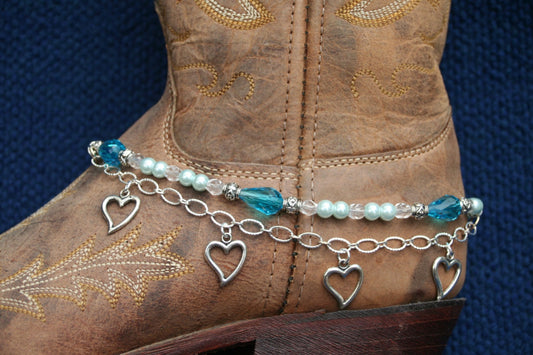 Boot Candy Sapphire Pearls and Hearts with Chain  608130  Boot Jewelry-Boot Bling-Boot Bracelet-Boot Accessories