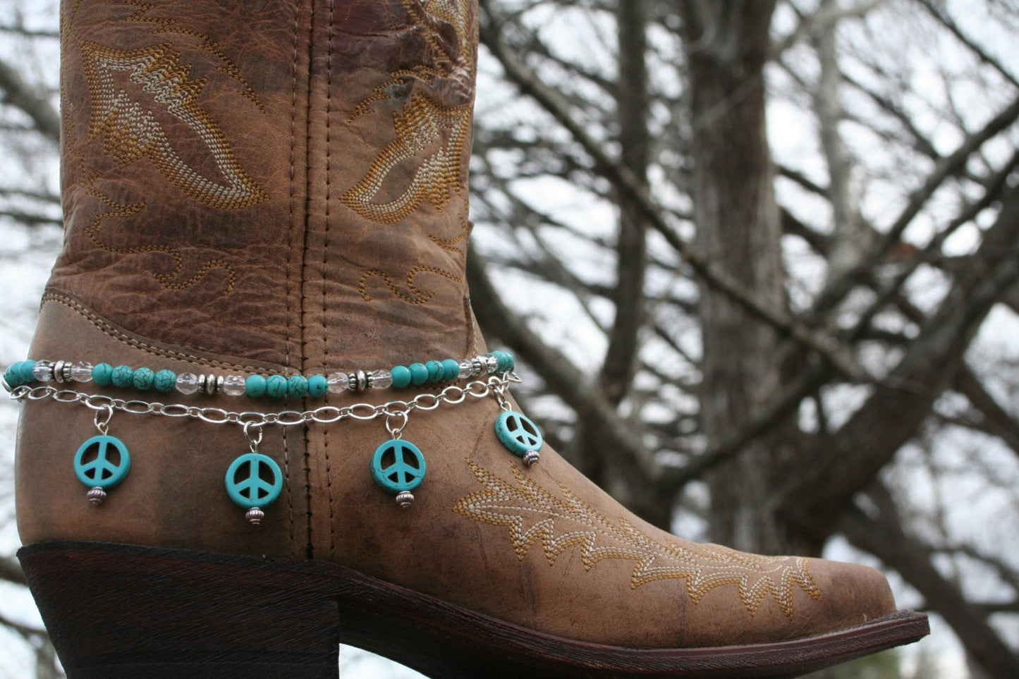 Boot Candy Naturals, Turquoise Peace with Chain 6008132 Boot Jewelry-Boot Bling-Boot Bracelet-Boot Accessories
