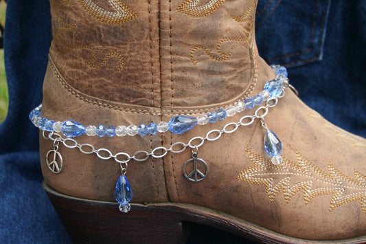 Boot Candy Lt. Sapphire Crystals and Peace with Chain  608115   Boot Jewelry-Boot Bling-Boot Bracelet-Boot Accessories