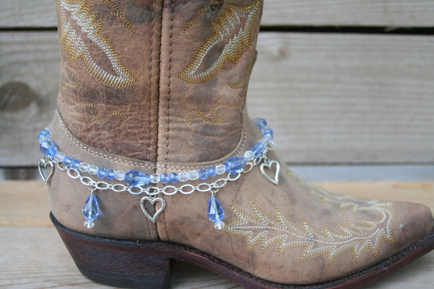 Boot Candy Lt. Sapphire Crystals and Hearts with Chain 608116 Boot Jewelry-Boot Bling-Boot Bracelet-Boot Accessories