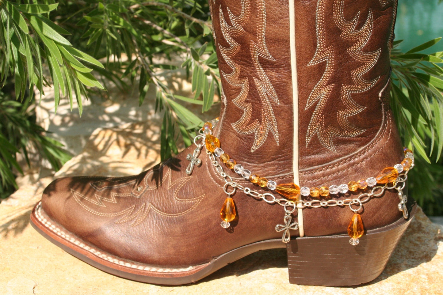 Boot Candy Amber Crystals and Crosses with Chain 608120 Boot Jewelry-Boot Bling-Boot Bracelet-Boot Accessories