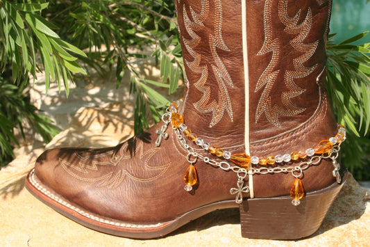 Boot Candy Amber Crystals and Crosses with Chain  608120  Boot Jewelry-Boot Bling-Boot Bracelet-Boot Accessories