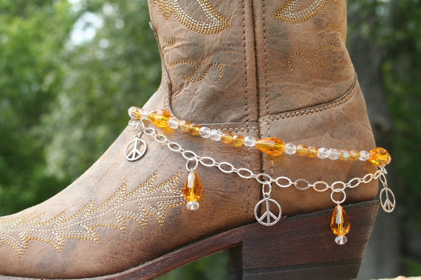 Boot Candy Amber Crystals and Peace with Chain 608122 Boot Jewelry-Boot Bling-Boot Bracelet-Boot Accessories