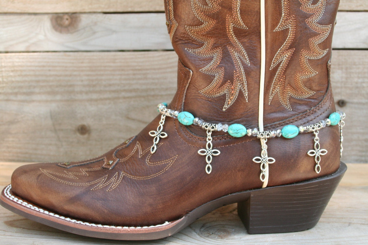 Boot Candy Turquoise Ovals with Oval Design Crosses 608143 Boot Jewelry-Boot Bling-Boot Bracelet-Boot Accessories
