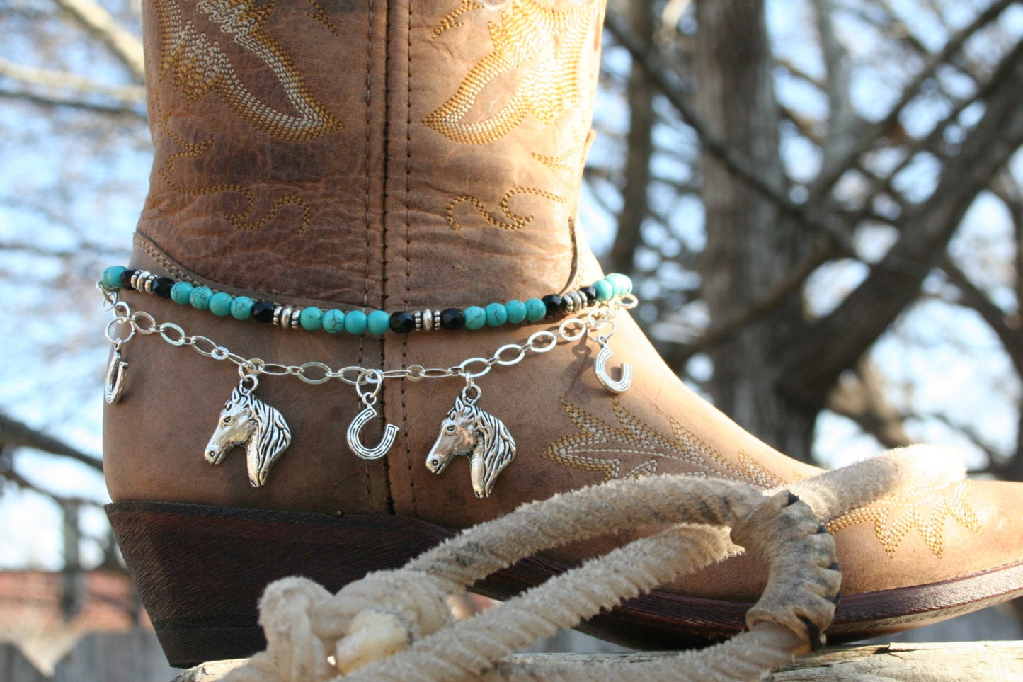 Boot Candy Turquoise Lucky Horses and Horse Shoes 608147 Boot Jewelry-Boot Bling-Boot Bracelet-Boot Accessories