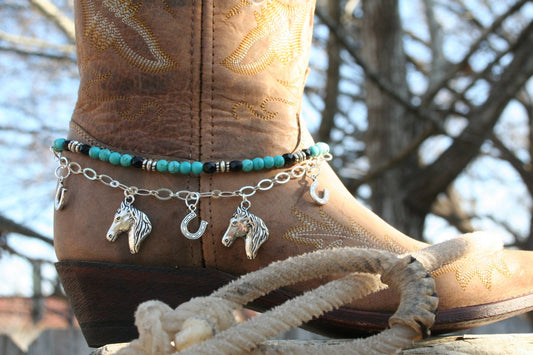 Boot Candy Turquoise Lucky Horses and Horse Shoes   608147  Boot Jewelry-Boot Bling-Boot Bracelet-Boot Accessories