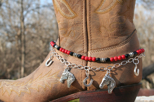 Boot Candy Red Lucky Horses and Horse Shoes  608148  Boot Jewelry-Boot Bling-Boot Bracelet-Boot Accessories