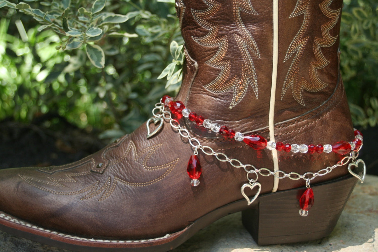 Boot Candy Red Crystals and Hearts with Chain 608155 Boot Jewelry-Boot Bling-Boot Bracelet-Boot Accessories
