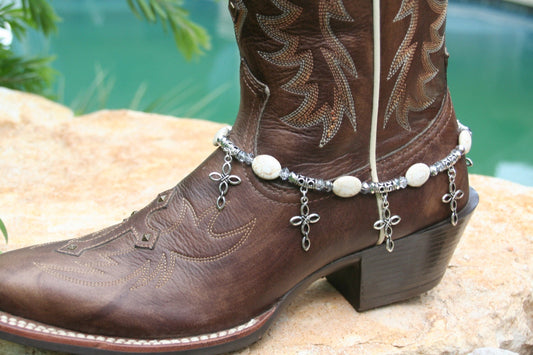 Boot Candy White Ovals with Oval Design Crosses   608158  Boot Jewelry-Boot Bling-Boot Bracelet-Boot Accessories