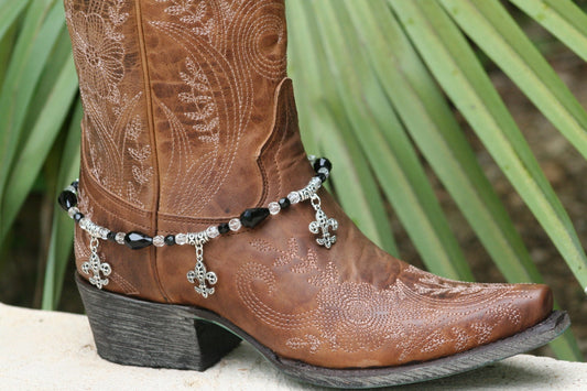 Boot Candy Black Crystals with Fleur De Lis Design  608166  Boot Jewelry-Boot Bling-Boot Bracelet-Boot Accessories