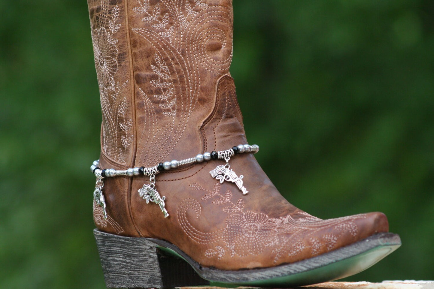 Boot candy Guns & Roses in Gun Metal Pearl and Black Crystals 608168 Boot Jewelry-Boot Bling-Boot Bracelet-Boot Accessories