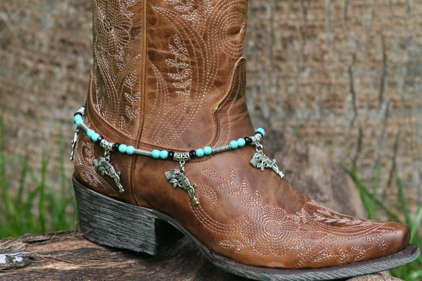 Boot Candy Guns & Roses in Turquoise and Black Crystals 608169 Boot Jewelry-Boot Bling-Boot Bracelet-Boot Accessories