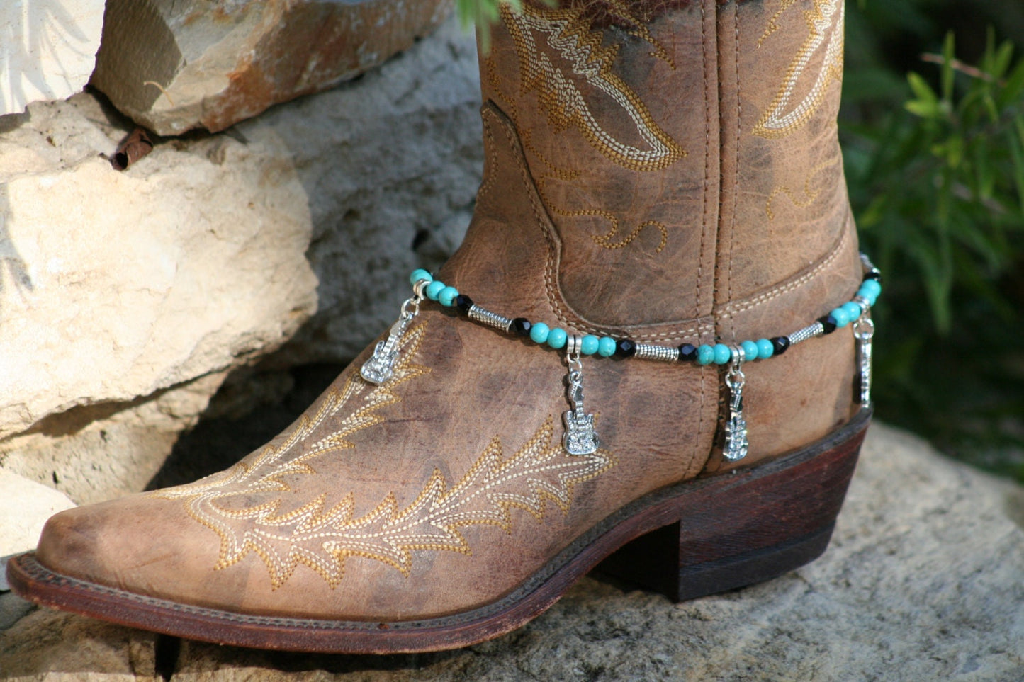 Boot Candy Guitars in Turquoise and Black Crystals 608181 Boot Jewelry-Boot Bling-Boot Bracelet-Boot Accessories