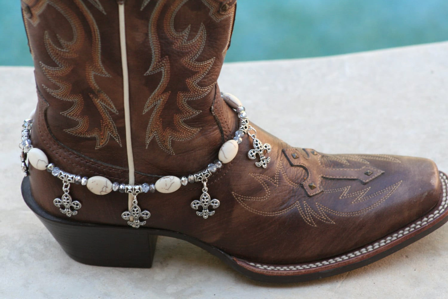 Boot Candy White Ovals with Fleur De Lis Design 608184 Boot Jewelry-Boot Bling-Boot Bracelet-Boot Accessories